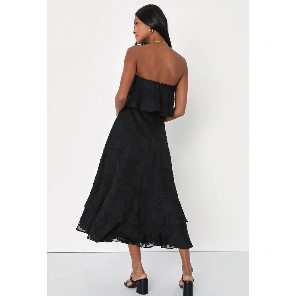 Love You So Truly Black Burnout Floral Strapless Midi Dress Size Medium - Picture 4 of 13